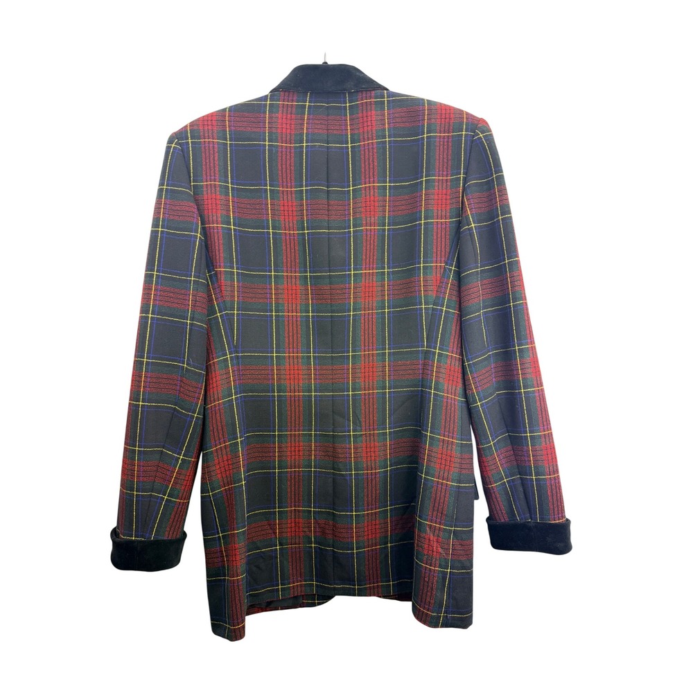 Vintage International Scene Plaid Blazer Velvet Collar Pockets Women's Size 5/6 - Picture 2 of 7